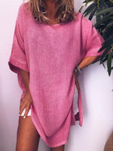 Load image into Gallery viewer, Women's Casual Slit Cotton And Linen Dress