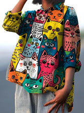 Load image into Gallery viewer, Women&#39;s Colorful Cat Print Casual Cotton And Linen Shirt