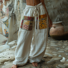 Load image into Gallery viewer, Ethnic Resort Linen Lace-up Loose Bohemia Style Trousers