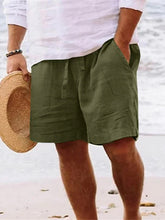 Load image into Gallery viewer, Men's Solid Color Drawstring Breathable Cotton and Linen Beach Shorts