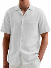 Load image into Gallery viewer, Men's Hawaiian Casual Pleated Fabric Short Sleeve Pocket Shirt