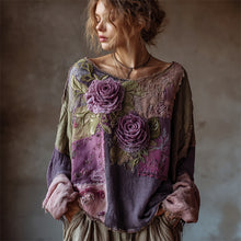 Load image into Gallery viewer, Vintage Purple Roses Boho Patchwork Linen Tunic