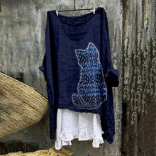 Load image into Gallery viewer, Cute Cat Japanese Art Embroidered Linen Blend Tunic
