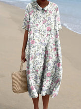 Load image into Gallery viewer, Retro Style Mixed Floral Pattern Printed Women's Pocket Linen Dress (Convertible Dress With Front And Back Option)