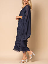 Load image into Gallery viewer, Frayed Trim Tiered Midi Dress
