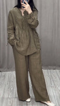 Load image into Gallery viewer, Women Cotton and Linen V-neck Two-piece Suit