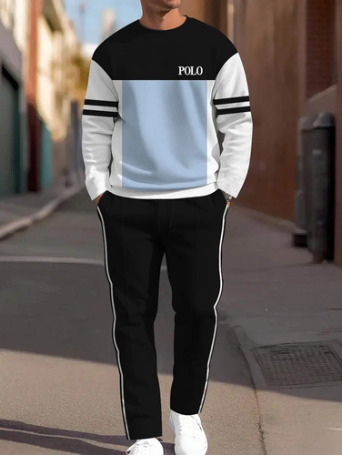 Men's Simple Colorblock Round Neck Casual Sports Set 0117