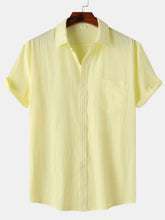 Load image into Gallery viewer, Men's Cotton And Linen High Quality Striped Pocket Short Sleeve Shirt
