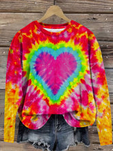 Load image into Gallery viewer, Vintage Tie-Dye Heart Print Crew Neck Sweatshirt