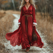 Load image into Gallery viewer, Women's Vintage V-neck Linen Long-sleeve Maxi Long Dress