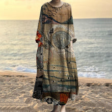 Load image into Gallery viewer, Vintage Stitching Embroidery Pattern Women's Linen Maxi Dress