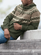 Load image into Gallery viewer, Vintage Patterned Knitted Icelandic Hooded Sweater