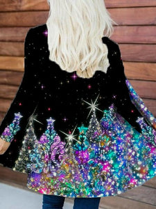 Christmas Tree Glitter Print Long Sleeve Cardigan