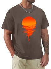 Load image into Gallery viewer, Men's Hawaiian Sunset Print Solid Color Short Sleeve T-Shirt