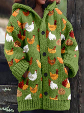 Load image into Gallery viewer, Vintage Chicken Graphic Cozy Knit Hooded Cardigan