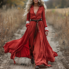 Load image into Gallery viewer, Women's Vintage Pastoral Style V-neck Linen Long-sleeve Maxi Long Dress