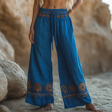 Load image into Gallery viewer, Women's Casual Bohemia Vacation Linen Style Long Loose Wide-leg Trouser Pants
