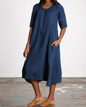 Load image into Gallery viewer, Casual Solid Color Round Neck Loose Cotton Linen Dress