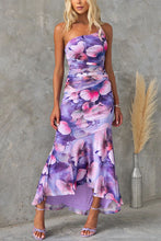 Load image into Gallery viewer, Deja Mesh Overlay Floral Print One Shoulder Ruched Stretch Maxi Dress