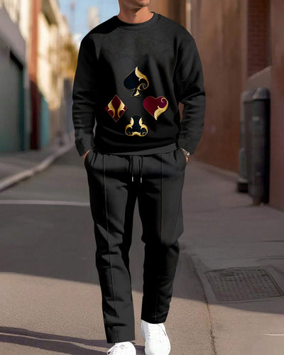 Men's Simple Colorblock Round Neck Casual Sports Set 0158