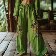 Load image into Gallery viewer, Bohemian Holiday Style Retro Linen Floral Ethnic Totem Print Casual Pants