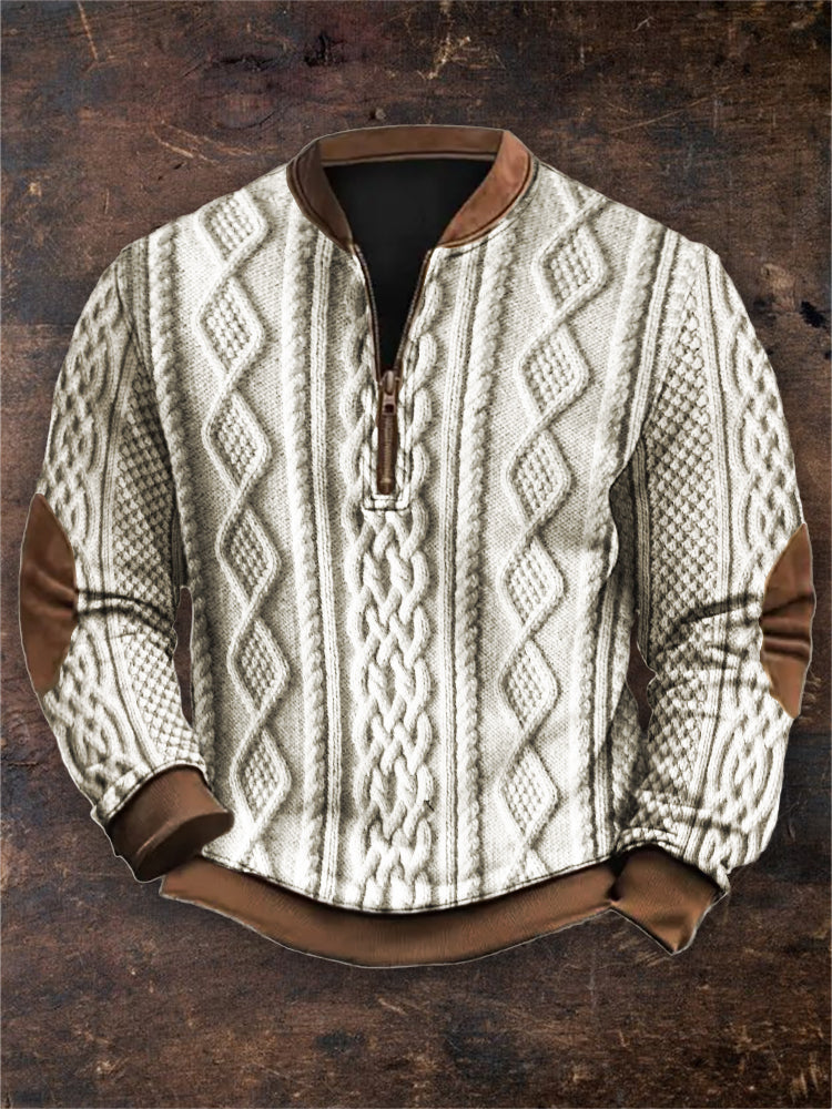 Men's Vintage Viking Cable Knit Zip Up Sweatshirt