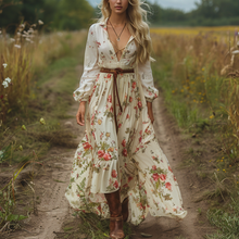 Load image into Gallery viewer, Women's Retro V-neck Floral Long-sleeve Bohemian Pastoral Style Maxi Long Dress