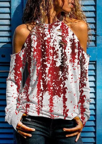 Women's Halloween Bloodstain Off Shoulder T-Shirt