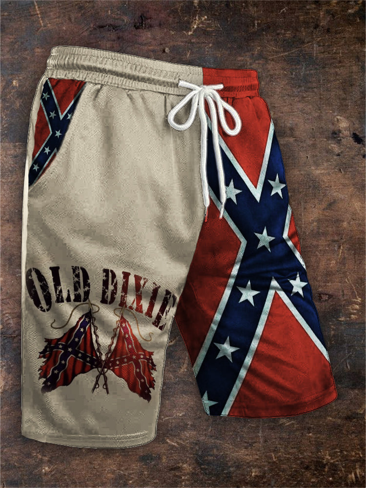 Men's Old Dixie Southern Pride Rebel Flag Contrast Shorts