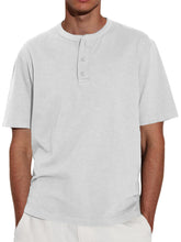 Load image into Gallery viewer, Men's Solid Color Short Sleeve Crew Neck Henley Shirt