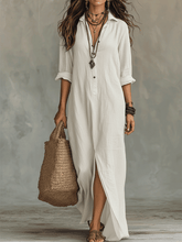 Load image into Gallery viewer, Black Button-Front Bohemian Shirt Maxi Dress