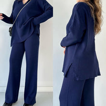 Load image into Gallery viewer, V-neck casual slit knitted two-piece set