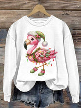 Load image into Gallery viewer, Women's Christmas Flamingo Printed Crew Neck Sweatshirt