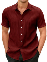 Load image into Gallery viewer, Men's Cotton And Linen Striped Jacquard Casual Loose Short-sleeved Shirt