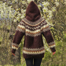 Load image into Gallery viewer, Vintage Icelandic Wave Geometric Knit Jacquard Hooded Sweater