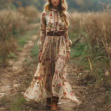Load image into Gallery viewer, Women's Vintage Country Pastoral Linen Style Long-sleeve Maxi Long Dress