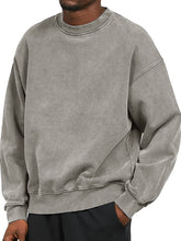 Load image into Gallery viewer, Men's Washed Distressed Cotton Basic Round Neck Long-sleeved Sweatshirt