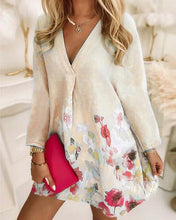 Load image into Gallery viewer, V-neck Loose Printed Linen Long-sleeved Dress