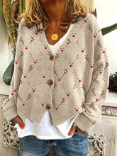 Load image into Gallery viewer, Christmas Reindeer Faces Embroidery Pattern Cozy Knit Cardigan