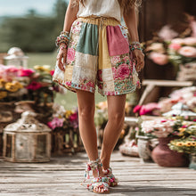 Load image into Gallery viewer, Women's Holiday Patchwork Floral Contrast Color Belt Pocket Shorts