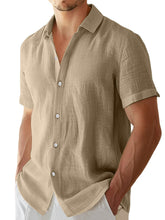 Load image into Gallery viewer, Men's summer solid color imitation linen casual and comfortable short-sleeved shirt