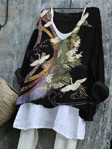 Women's Classy Cranes Floral Art Tops