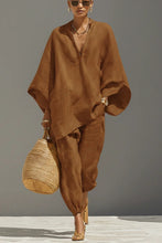 Load image into Gallery viewer, Women's Neutral Linen Set With Asymmetric Hem &amp; Minimalist Design, Sophisticated Daily-Casual Style Set