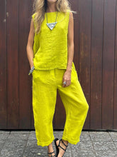 Load image into Gallery viewer, Women's Tank And Casual Pants Linen Cotton Suit