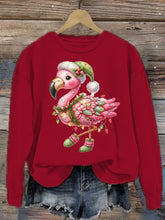 Load image into Gallery viewer, Women's Christmas Flamingo Printed Crew Neck Sweatshirt