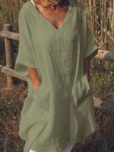Load image into Gallery viewer, Plus Size Casual V Neck Half Sleeve Pockets Dresses
