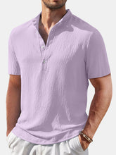 Load image into Gallery viewer, Men's Casual Solid Color Comfortable Cotton And Linen Stand Collar Short-sleeved Shirt