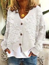 Load image into Gallery viewer, Vintage Floral Lace Embroidered Cozy Knit Cardigan