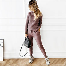 Load image into Gallery viewer, Ladies High-Neck Solid Color Fashion Casual Set