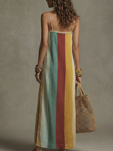 Load image into Gallery viewer, Bohemian Style Striped Color Block Spaghetti Strap Long Dress